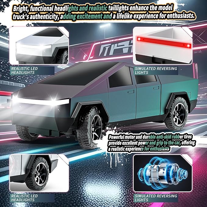 Remote Control Car All Terrain High Speed RC Pi-ckup Truck Toys with Light and Loadspace Electric Vehicle Toys for Kids and Adults Gifts for Birthday (Green Purple Color Change)