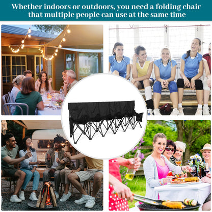 Kigley 6 Seats Folding Soccer Bench Chair Portable Team Sports Sideline Bench for Football Camp Travel Events Outdoor Seating with Storage Bag(Black)