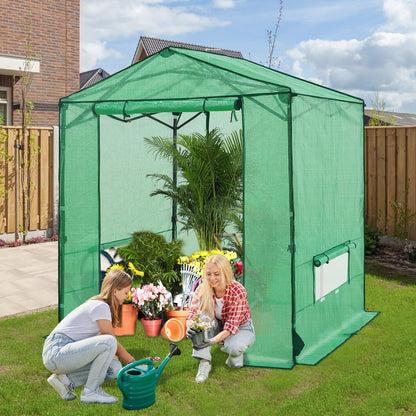 INTER HUT 6x6 Pop Up Greenhouse, Instant Walk in Green House with PE Cover, Power Ports, Roll up Doors & Windows for Indoor Outdoor Plant Growing, Green