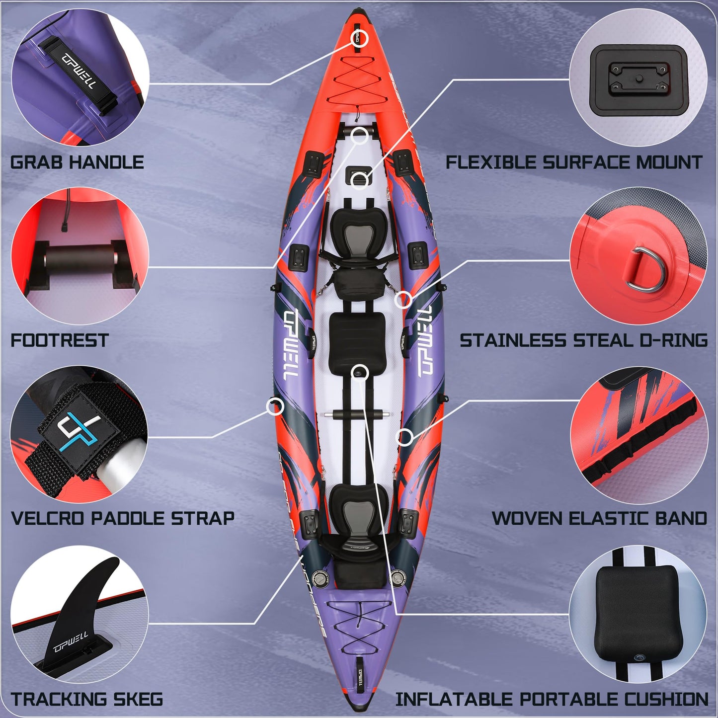 Angler 14'6" Inflatable Fishing Kayak with Drop Stitch Floor 2-3 Person Adult Blow up Kayaks Foldable Pedal Boat Canoe, Red