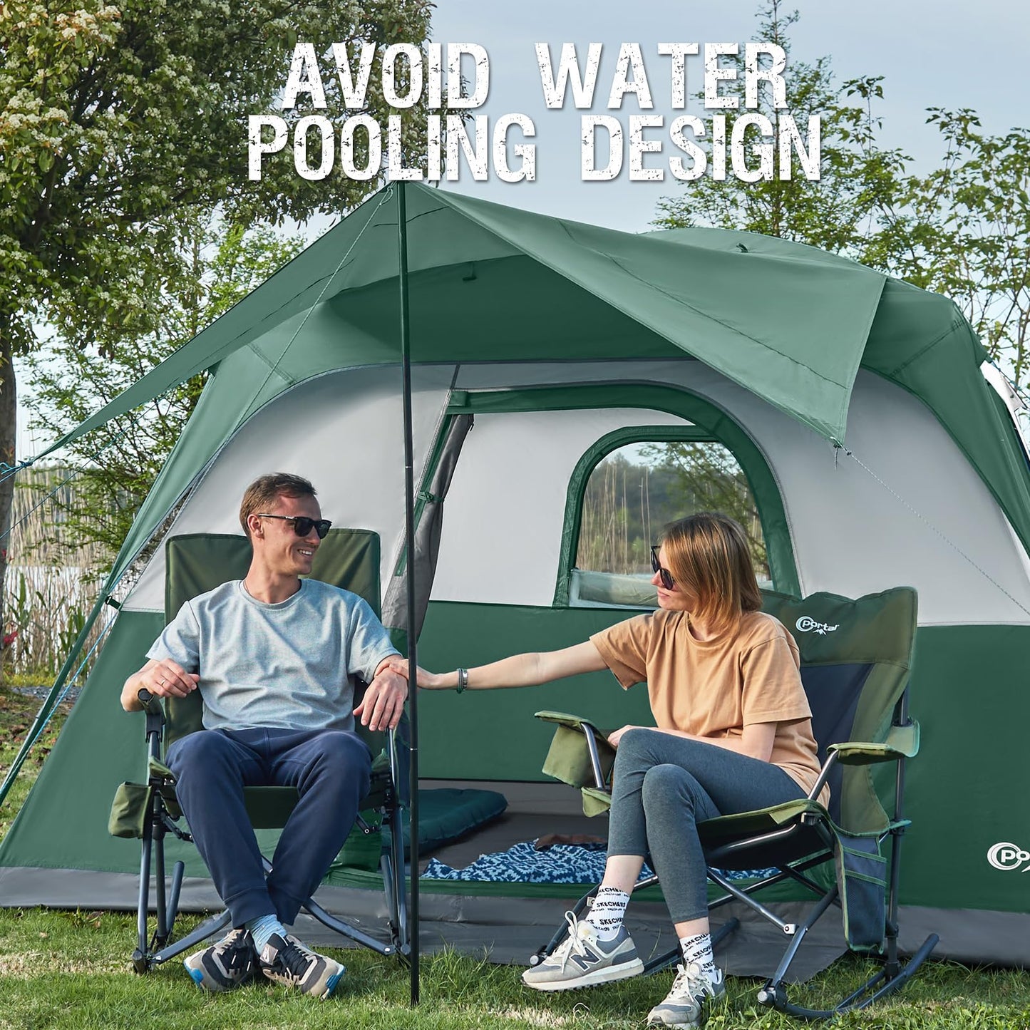 Portal 6 Person Cabin Tent for Camping with Porch, Family Waterproof Camping Tent with Rainfly and Carry Bag, 76" Tall Outdoor Tents for Camping