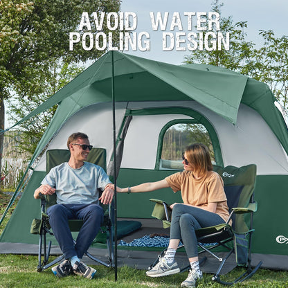 Portal 6 Person Cabin Tent for Camping with Porch, Family Waterproof Camping Tent with Rainfly and Carry Bag, 76" Tall Outdoor Tents for Camping