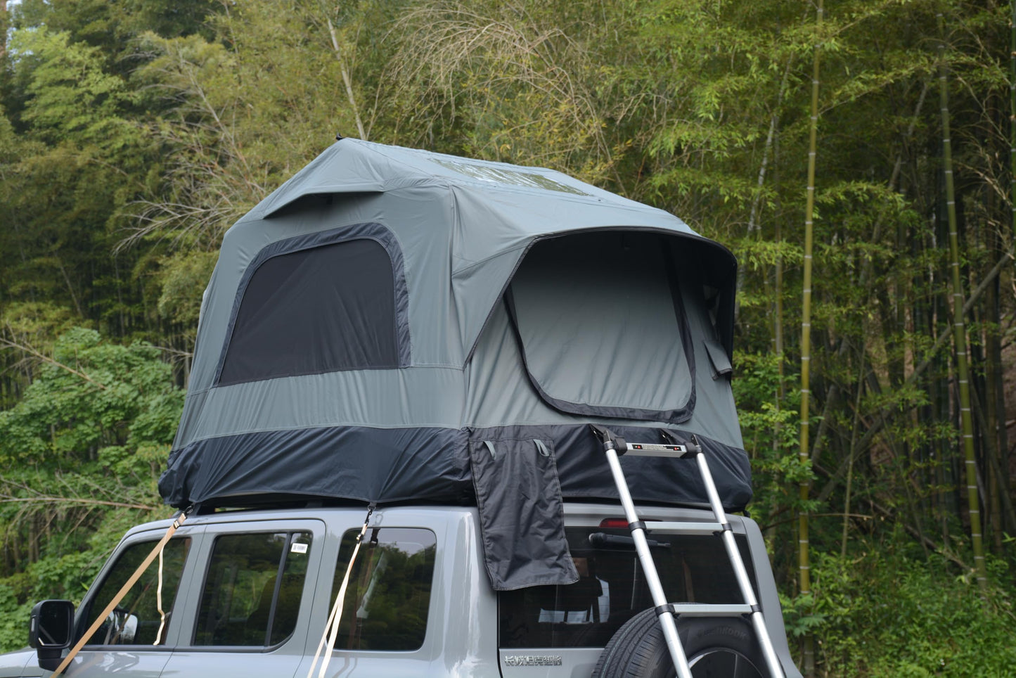 GDFStudio Inflatable Roof Top Tent for SUV Truck Car, 2 Person Rooftop Camping Tent with Air Beam Structure, Panoramic Skylight, Telescoping Ladder & Quick Setup, Outdoor Waterproof Travel Tent, Gray