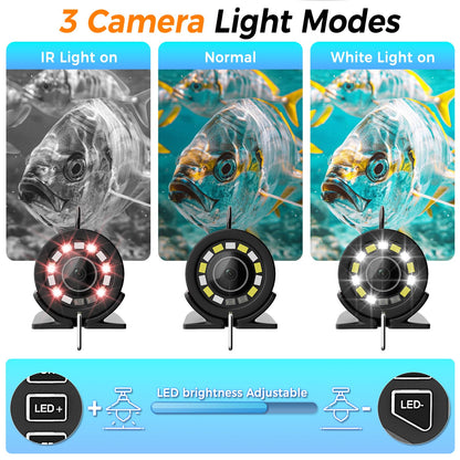ESANHAO Underwater Fishing Camera 7" LCD Monitor Portable Fish Camera with Light 12pcs & 100ft/30m Cable Waterproof IP68 for Ice Fishing, Lake Sea Boat Kayak Fishing