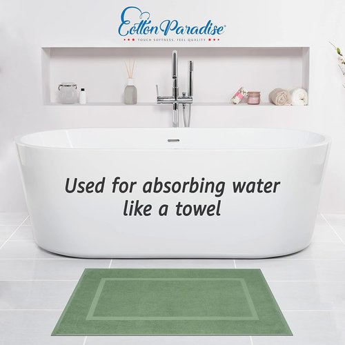 Cotton Paradise 100% Cotton Bath Mats - Soft, Absorbent, Quick-Dry Set of 2 | Sage Green 20x34 Inches