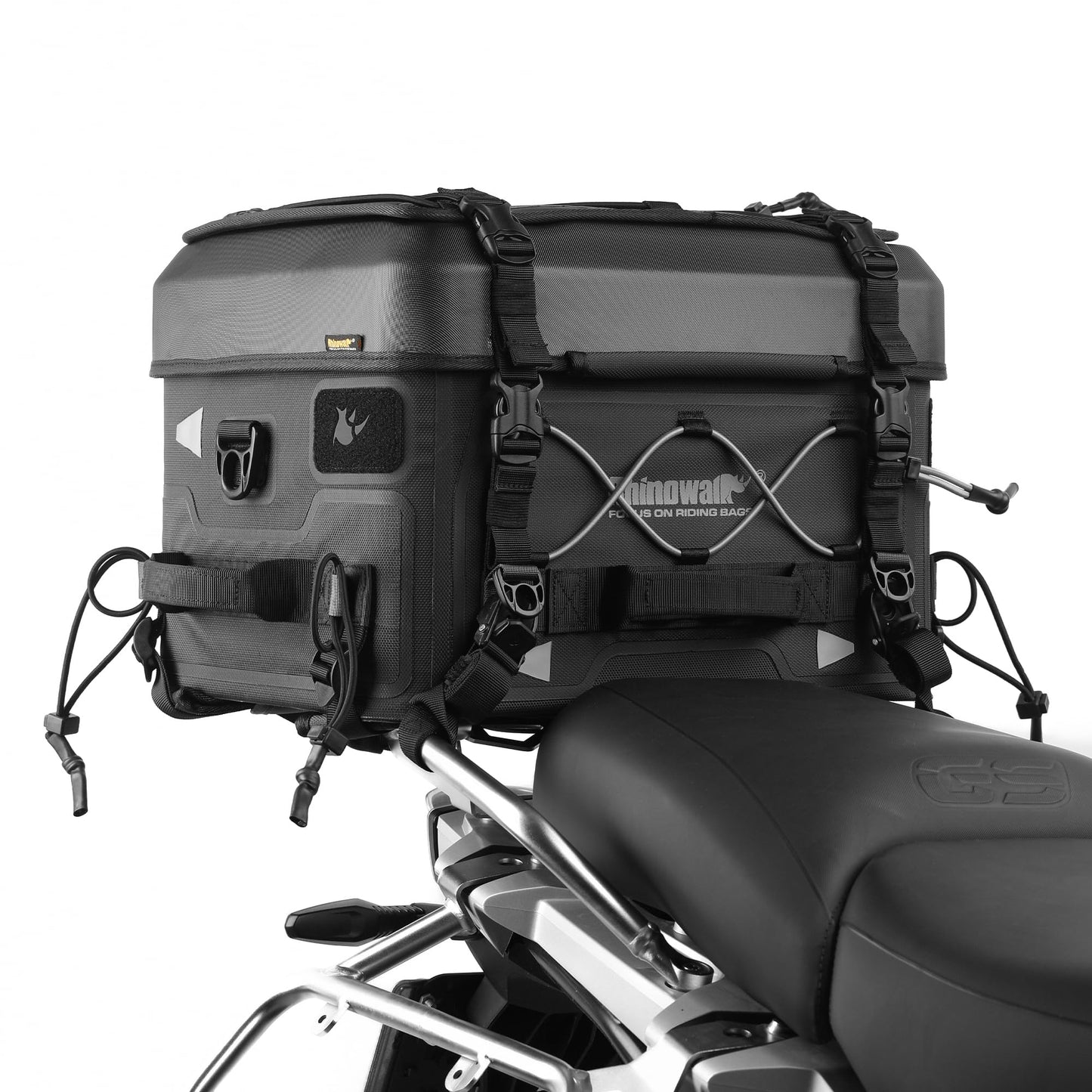 Rhinowalk Motorcycle Tail Bag 36L Multifunctional Waterproof Tactical Motorcycle Travel Luggage Trunk Rack Bag with Sissy Bar Straps-Black