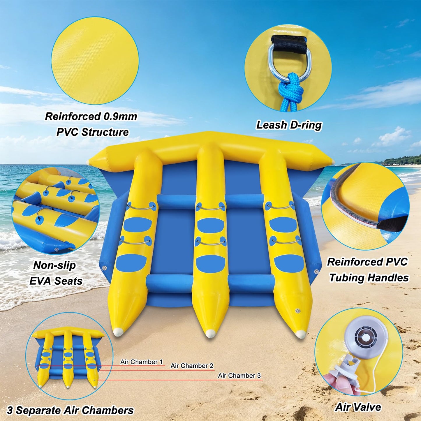 GONFLABLE Inflatable Flying Fish Towable Tubes for Water Park, Heavy Duty Water Sport Towable, Recreational Banana Fishing Towable Tubes for Lake River Ocean Boating(6 Person)