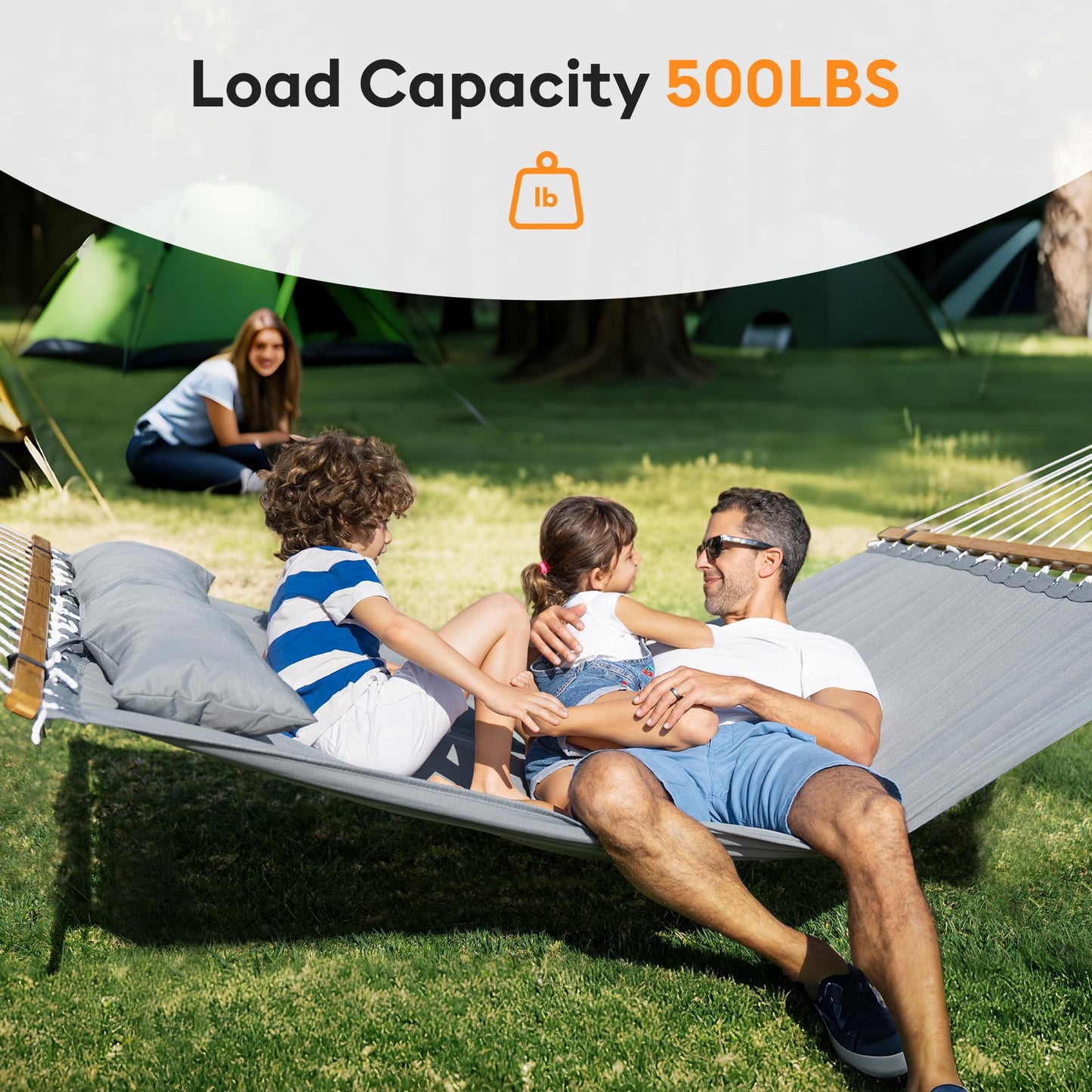 Everyfun Double Hammock with Spreader Bar & Pillow, Portable 500lbs Capacity for Outdoor, Camping, Patio, Backyard Relaxation,Gray