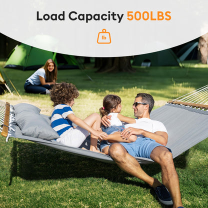 Everyfun Double Hammock with Spreader Bar & Pillow, Portable 500lbs Capacity for Outdoor, Camping, Patio, Backyard Relaxation,Gray