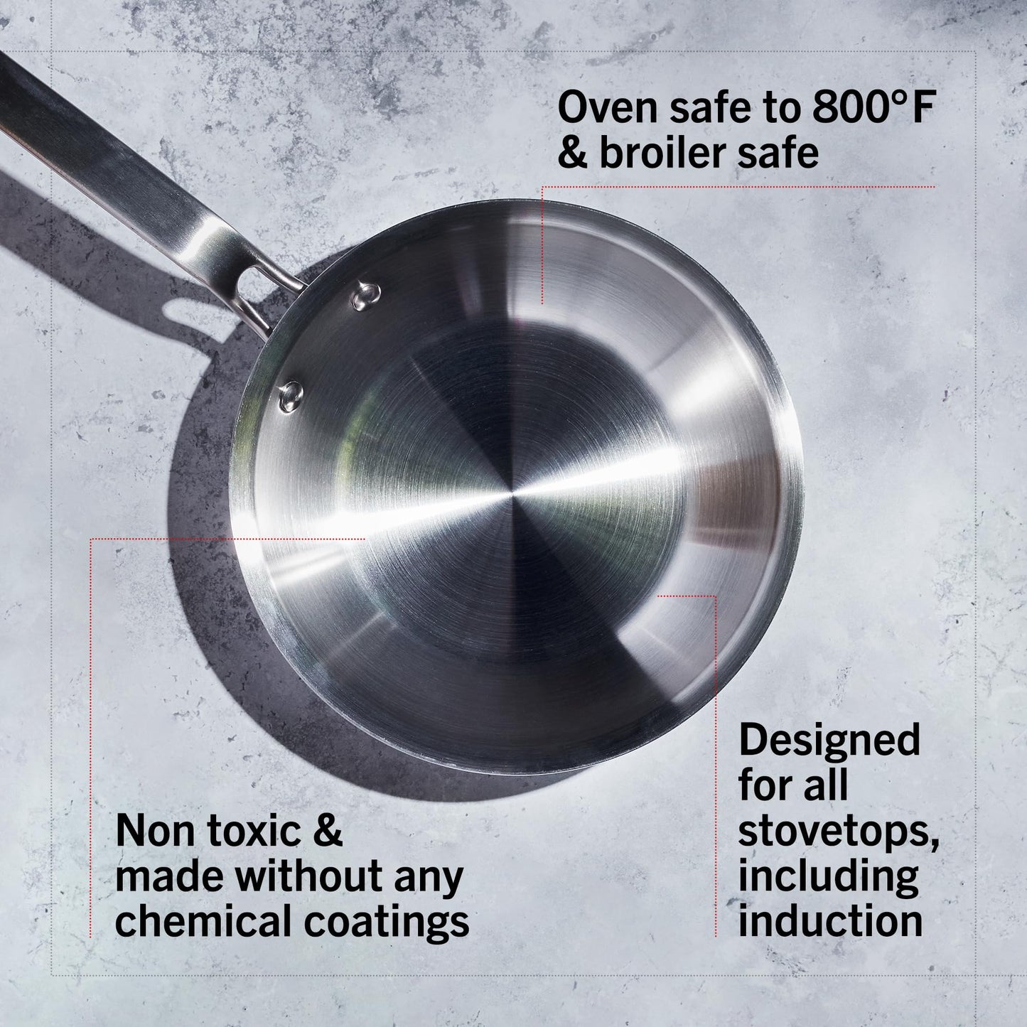 Heritage Steel Eater Series 3 Piece Fry Pan Set | Made in USA | 5-Ply Fully Clad Stainless Steel Pan | Stay Cool Handle Design | Induction Ready & Non-Toxic Pan
