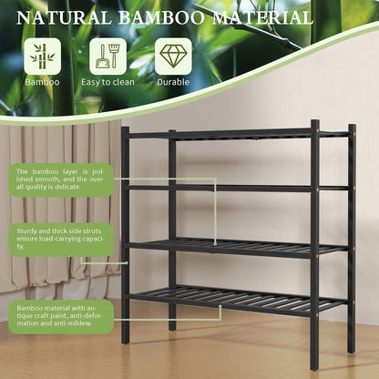 ROMGUAR CRAFT 4-Tier Bamboo Shoe Rack - Free Standing Wood Shelf for Small Spaces | 27"x11"x26" (Black)