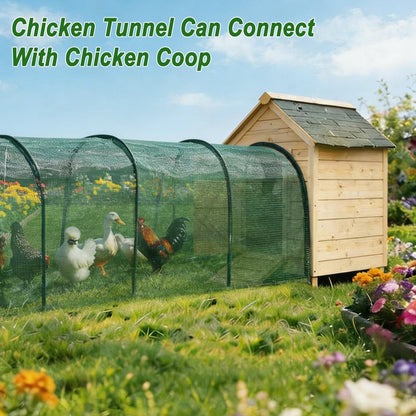 Chicken Runs for Yard,79" & 157" Extra Long Foldable Chicken Tunnels for Outside,All-in-One Kit with Sun Protection Net, Removable Door, Frame & Tools (Green, 315 * 21 * 32 inches)