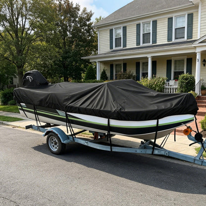 Kipiea 1300D Boat Cover - Heavy Duty Waterproof Boat Covers and Motor Cover, Double PU Waterproof, Fits V-Hull, Fish & Ski, Pro-Style, Bass Boats, Fishing (20'-22' Long X 100" Wide)