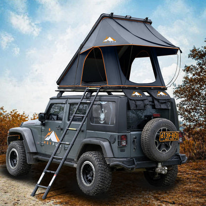 Adventurer Pro Rooftop Tent Hard Shell with Side Awning&LED Light Strip, 2-3 Person Roof Top Tent for 4 Season Camping, Aluminum Pop Up Roof Tent for Truck Jeep SUV Van Trailer