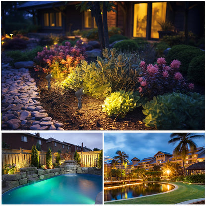 E ENERGETIC LIGHTING LED Landscape Lights with Connectors, 12V Low Voltage, Warm White 3000k, 4W, 175LM, Outdoor Waterproof Garden Pathway Lights Wall Tree Flag Spotlights with Spike Stand, 6 Pack