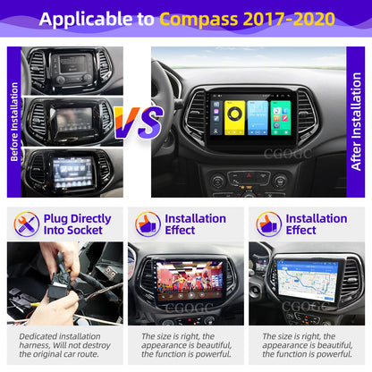 CGOGC for Jeep Compass 2017-2020 Radio Compatible with Wireless Carplay Android Auto TouchScreen Car Stereo Upgrade Bluetooth GPS FM/AM WIFI Navigation Backup Camera Multimedia Player 8-Core Head Unit