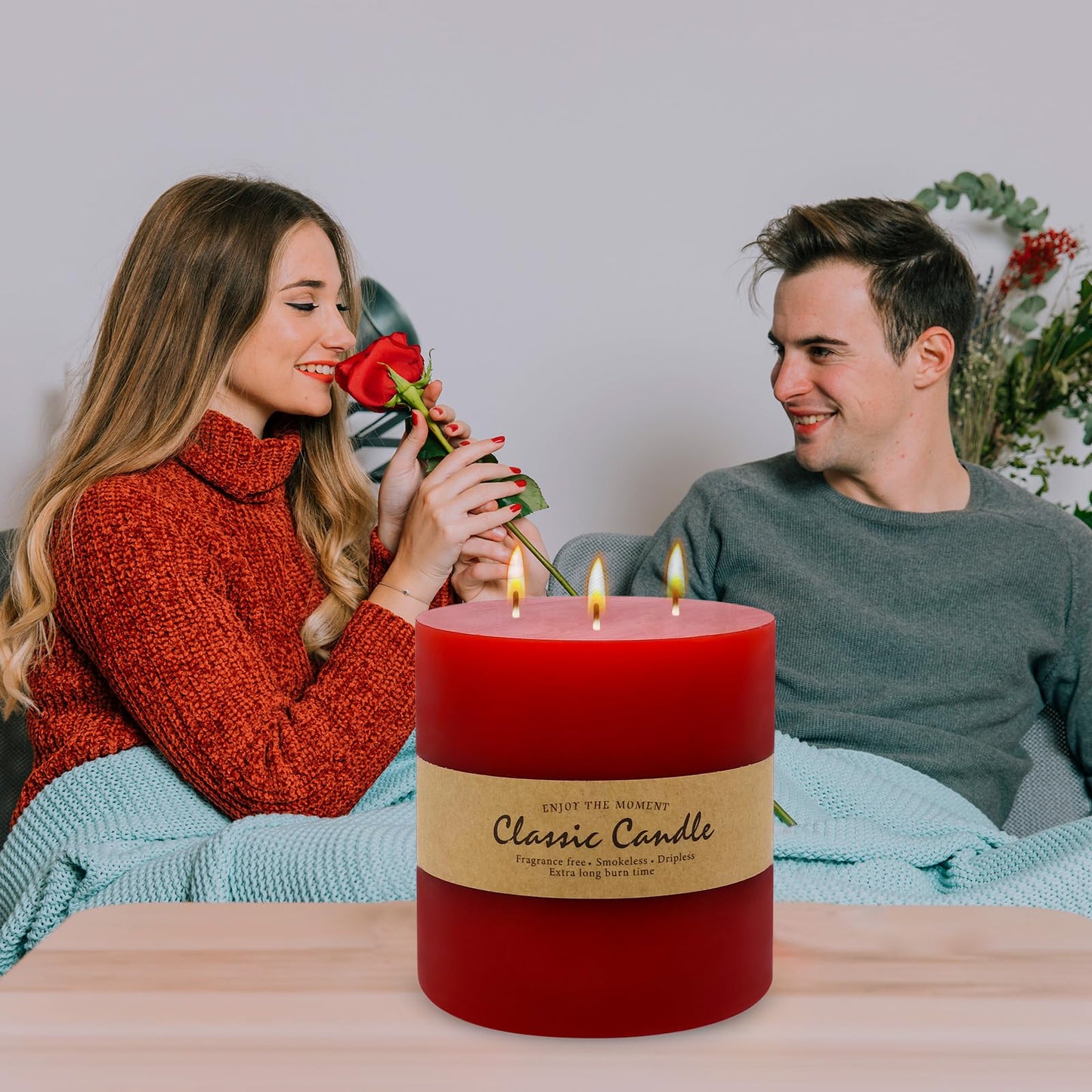 3 Wick Red Extra Large Pillar Candle, 6" x 6", Unscented, Dripless, Smokeless, and Clean-Burning. Approx. 120 Hours of Burn Time. Perfect for Weddings, Dinners, Christmas and Home Decor