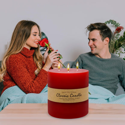 3 Wick Red Extra Large Pillar Candle, 6" x 6", Unscented, Dripless, Smokeless, and Clean-Burning. Approx. 120 Hours of Burn Time. Perfect for Weddings, Dinners, Christmas and Home Decor