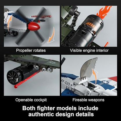 WW2 Military Airplane Toy Building Sets Compatible with Lego Me 262 Fighter Jet &amp P-51D Plane Army Model Kits for Military Fans Kids &amp Adult
