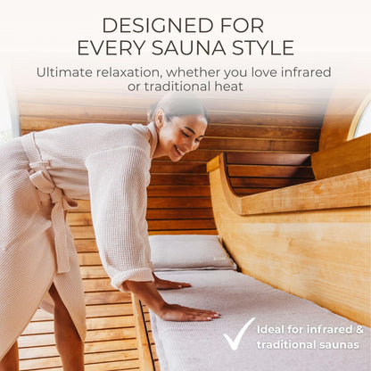 BADESOFA SAUNASOFA™ Sauna Mat & Pillow Set – 3 Seater Sauna seat Cushion and Pillow for Indoor and Outdoor Infrared or Finnish Sauna – Luxury Sauna Gift in Charcoal