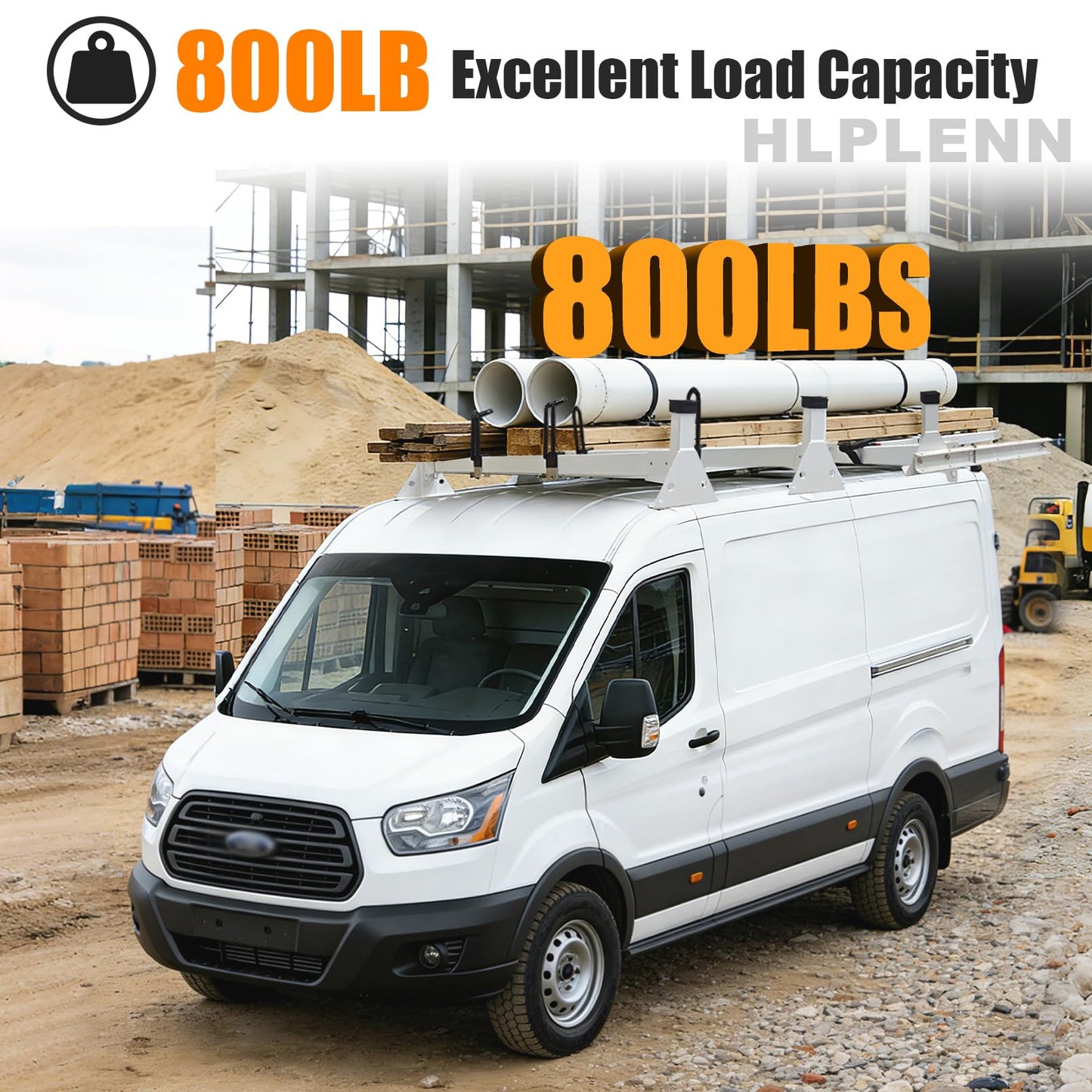 54" Ladder Roof Rack Fit for Ford Transit 150 250 350, 2015-2025 Heavy Duty Ladder Roof Rack with Rear Roller for Cargo Van, 800lbs Load Capacity (3 Crossbars), for Transporting Ladders, Pipes