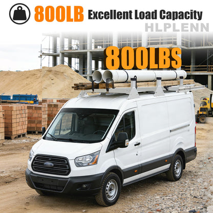 54" Ladder Roof Rack Fit for Ford Transit 150 250 350, 2015-2025 Heavy Duty Ladder Roof Rack with Rear Roller for Cargo Van, 800lbs Load Capacity (3 Crossbars), for Transporting Ladders, Pipes