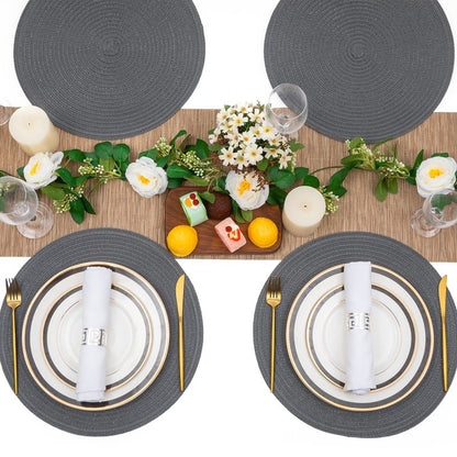 SHACOS Round Placemats Set of 6 Washable 15 inch Round Table Mats Cotton Polyester Woven Braided Place Mats for Dining Table (Charcoal Gray, 6)