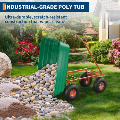 Garden Cart with 13" No-Flat Tires, 1200 lbs Capacity, 7 Cubic Feet Polyethylene Yard Dump Wagon w/ 180° Swivel Handle Towable, Utility Wagon for Yard, Garden, Landscaping, Heavy Duty & Rust-Proof