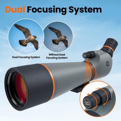 Three Triping Spotting Scope with Tripod & Phone Adapter – 25-75x85 Dual Focus Spotter Scope for Bird Watching, BAK4 Prism & FMC Lens, Waterproof & Fogproof with Carry Bag for Outdoor Observation