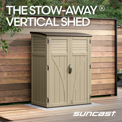 Suncast Outdoor Storage Shed, Water Resistant Resin Vertical Outdoor Storage Cabinet for Patio, Garden Tools, Cushions, & Equipment, Weatherproof Multi-Wall Design, 54 cu. ft., Made in USA