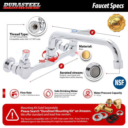 DuraSteel 304 Commercial Stainless Steel Utility Sink - 18 Inch Tub Freestanding Prep Kitchen Sink w/ Faucet - NSF Hand Wash Station for Kitchen Sinks, Outdoor, Laundry Room, Garage Small Kitchenette