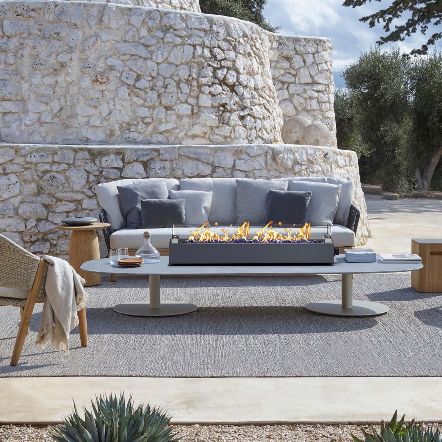 36-inch Table Top Propane Fire Pit, 40,000 BTU Tabletop Firepit for Patio, Outdoor Portable Rectangular Fire Bowl w/Wind Glass Shield, Glass Rocks - Carbon Gray