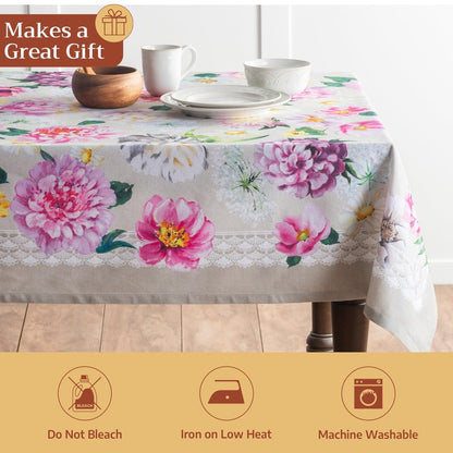 Maison d' Hermine Table Cloth Rectangle Table 100% Cotton 60 x 108 Inches Tablecloth Reusable Decorative for Dining Kitchen Room Farmhouse Home Gifts for Mothers Day Spring Summer - Pivoine