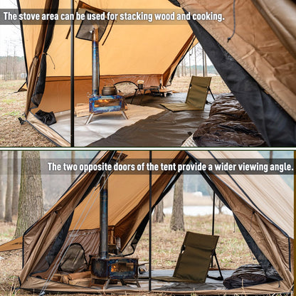 POMOLY Camping Hot Tent Cabin Tent, Chalet 70 Pro Portable Wall Tents with Stove Jack and Two Poles for 2-3 Person Hiking, Backpacking (M)