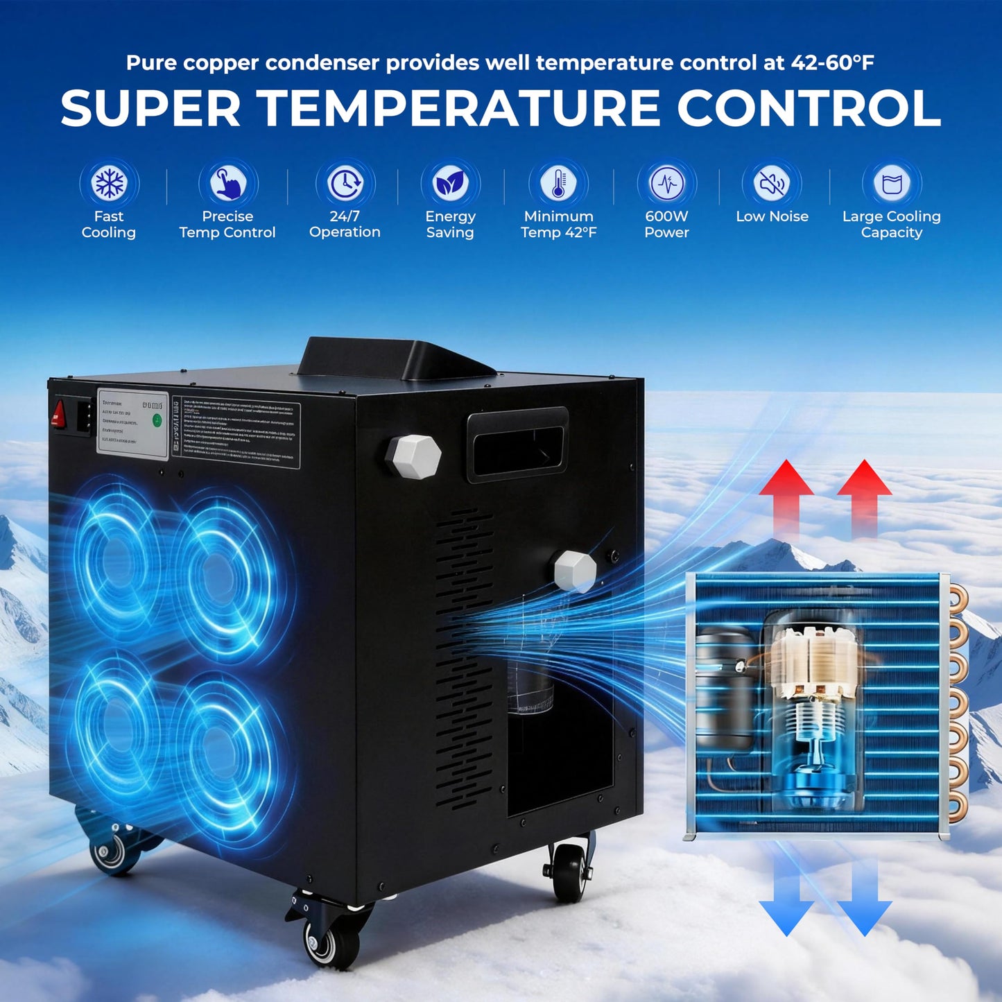 EONIX 1/2HP Upgraded Cold Plunge Chiller,Ice Bath Water Chiller for Cold Plunge Tubs,Built-in Filter & Water Pump, Insulated Hoses,Quiet Operation,Ice Bath Chiller for Cold Therapy Recovery 110V