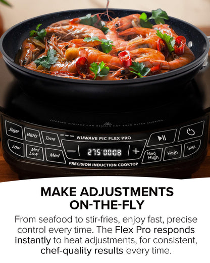 Nuwave Flex Pro 10.25” Precision Induction Cooktop with IMD Touch Display, LED, Shatter-Resistant Glass, 81 Temps (100°–500°F), 3 Wattages (600/900/1400W), Auto Shutoff, Portable Design, 30503V01