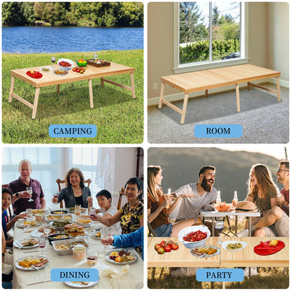 Zupemo Foldable Boho Wooden Picnic Table, No Assembly Required 60" x 30" Portable Outdoor Indoor Low Picnic Table for Floor Camping, Seating, Beach, Backyard, BBQ, Seats 6–8 People