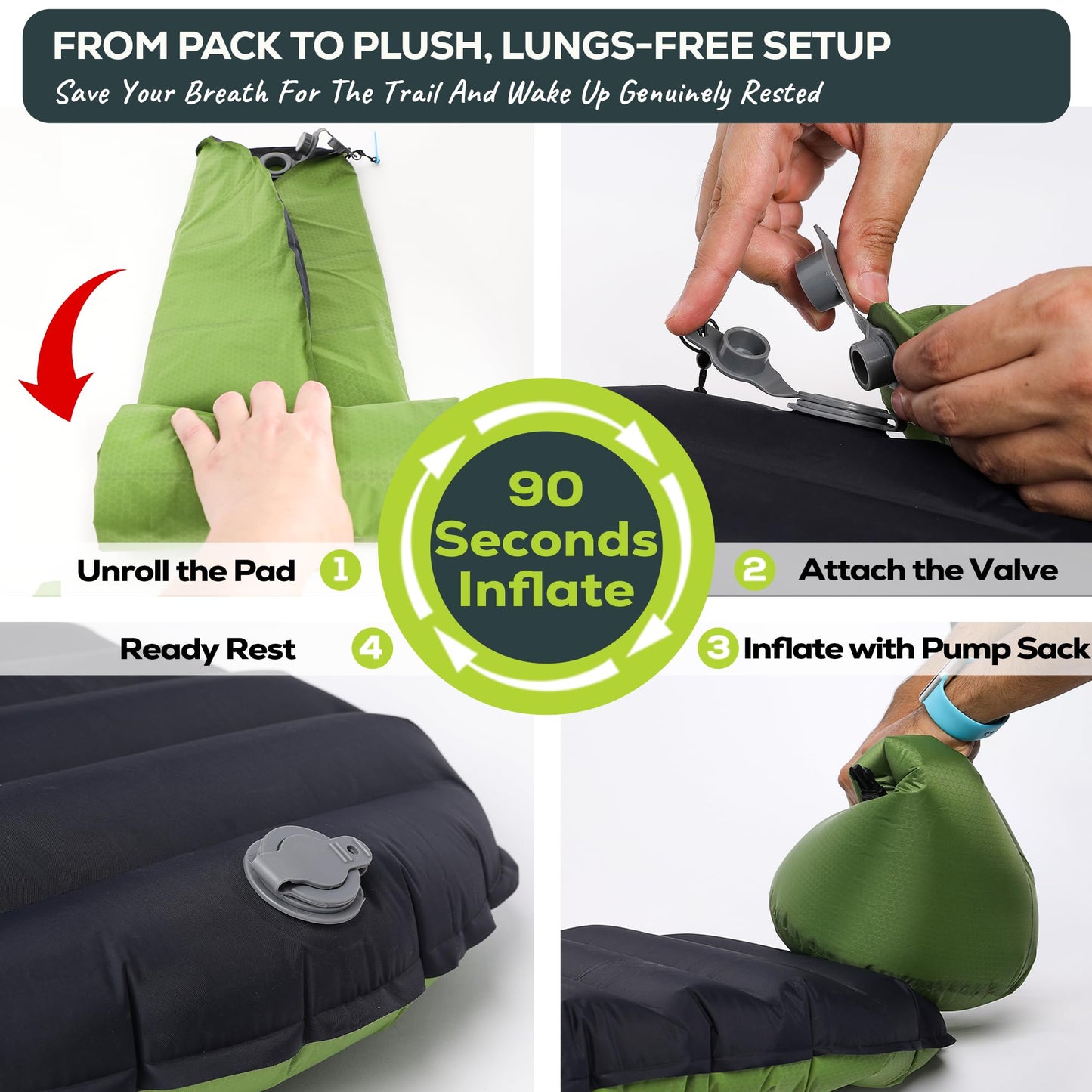 Gear Doctors® ApolloAir 5.2 R-Value [17oz] Ultralight Insulated Inflatable Camping Sleeping Pad — Backpacking Sleeping Pad— Camping Mattress Compact Lightweight for Hiking—Air Mattress for Backpacking