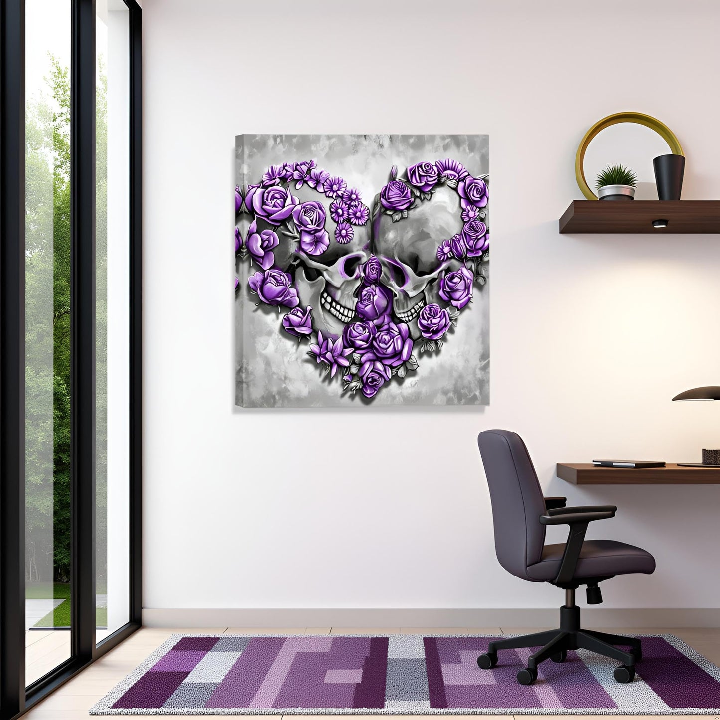 Artsbay Skull Wall Art Purple Skeleton Wall Decor Gothic Painting for Halloween Bedroomm Living Room 20" x 20"