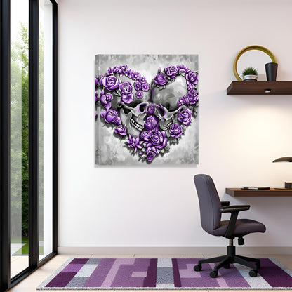Artsbay Skull Wall Art Purple Skeleton Wall Decor Gothic Painting for Halloween Bedroomm Living Room 20" x 20"