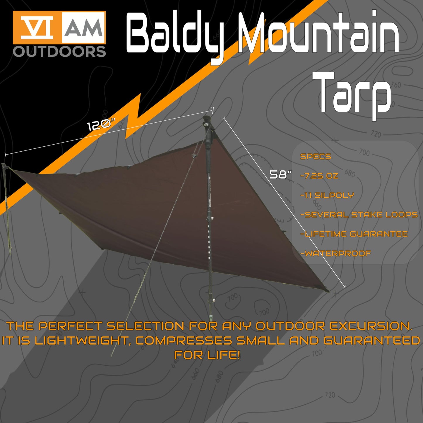 VIAM Outdoors Baldy Tan Tarp: Waterproof Camping Tarp for Hunting, Glassing, Hammock Rain Fly, Ultralight Backpacking Gear Sun Shelter & Heavy Duty Outdoor Protection - 1.1oz
