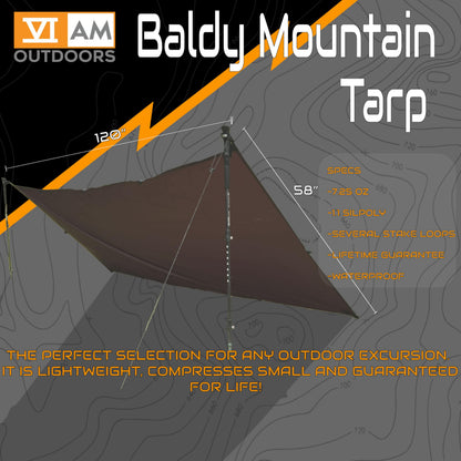 VIAM Outdoors Baldy Tan Tarp: Waterproof Camping Tarp for Hunting, Glassing, Hammock Rain Fly, Ultralight Backpacking Gear Sun Shelter & Heavy Duty Outdoor Protection - 1.1oz