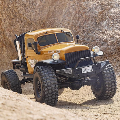 EAZYRC FMS Rochobby 1/10 Atlas Ready Set RC Crawler RC Truck 4X4 with Lighting 2.4GHz RadioBall Bearing Metal-Gear Full4 Link SuspensionRapid Separation Car Body for Adult (Yellow)