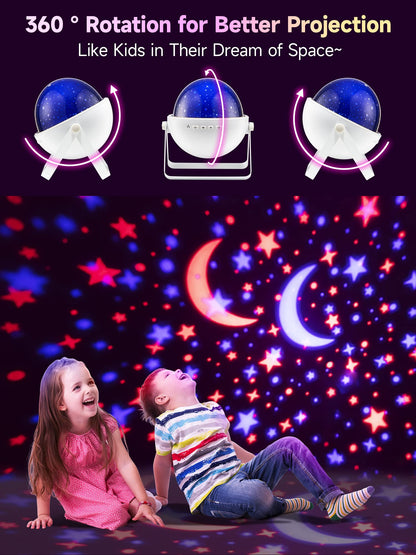 One Fire Star Projector Night Light for Kids, 15 Colors, Remote, Bluetooth Speaker, 360? Rotating, White-01, Model WH-E08