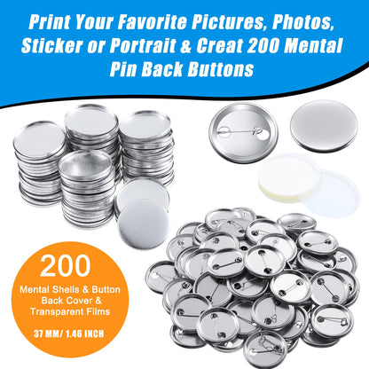 600 Pieces Blank Button Making Supplies Round Badge Parts Metal Pin Button Kit for Badge Make Machine, Including Metal Shells Back Cover and Clear Film(1.46 Inches)