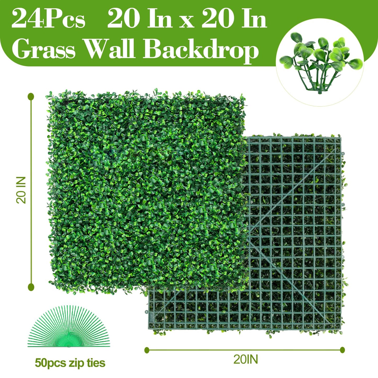 Grewyear Grass Wall Panels 20" X 20" (24Pcs) Greenery Backdrop, Artificial Green Grass Backdrop Boxwood Panels, Greenery Wall Decor Indoor, Privacy Hedge Screen for Outdoor Garden, Patio Decor