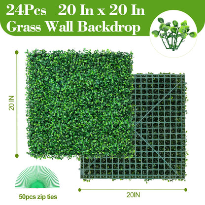 Grewyear Grass Wall Panels 20" X 20" (24Pcs) Greenery Backdrop, Artificial Green Grass Backdrop Boxwood Panels, Greenery Wall Decor Indoor, Privacy Hedge Screen for Outdoor Garden, Patio Decor