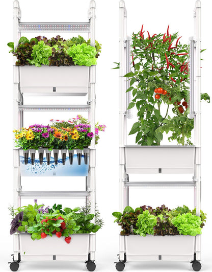 Hydroponics Growing System,AOONEG 42Pods Indoor Herb Garden with LED Grow Light,Hydroponics Growing System Kit with Automatic Timer,Pump System,Adjustable Height (No Seed,Glossy White, 3Layer-42Pods)