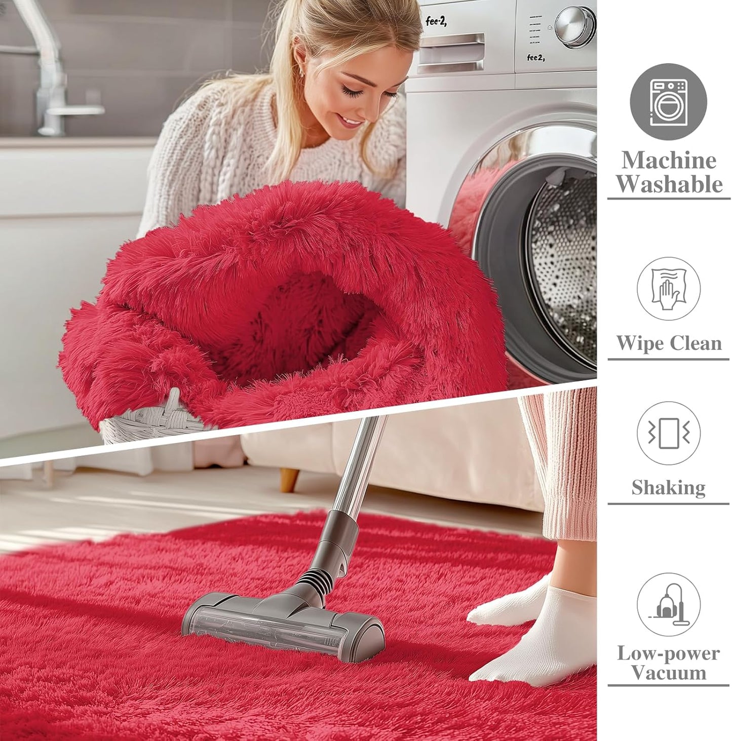 OLANLY Small Bedside Rug - Soft, Machine Washable Shaggy Throw Rug for Bedroom & Nursery | Red