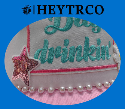 HEYTRCO Pink Western Trucker Hat DIY Kit, 3 Pink Mesh Foam Hats, 25 Patches, 3 Chains, 6 Pins, Heat-Resistant Tape for Custom Cowgirl Hats, Girls DIY Craft Set